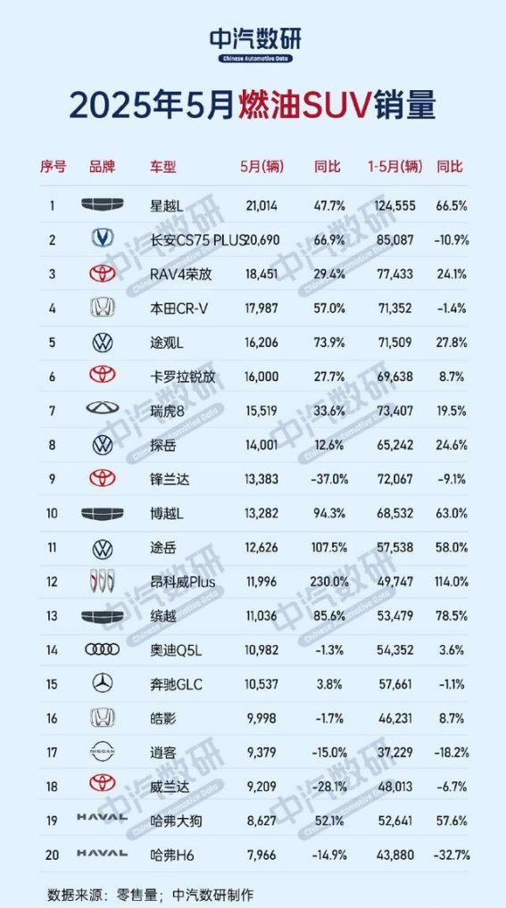 2025年5月燃油车销量分析：自主品牌亮眼，传统车型遇挑战