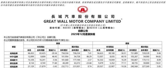 长城汽车2025年销量出炉，欧拉品牌带来强劲增长