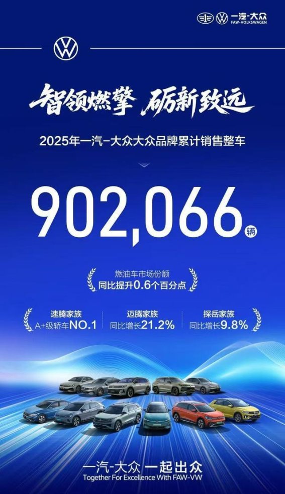 一汽-大众2025年销量破158万，双料冠军背后的创新与突破