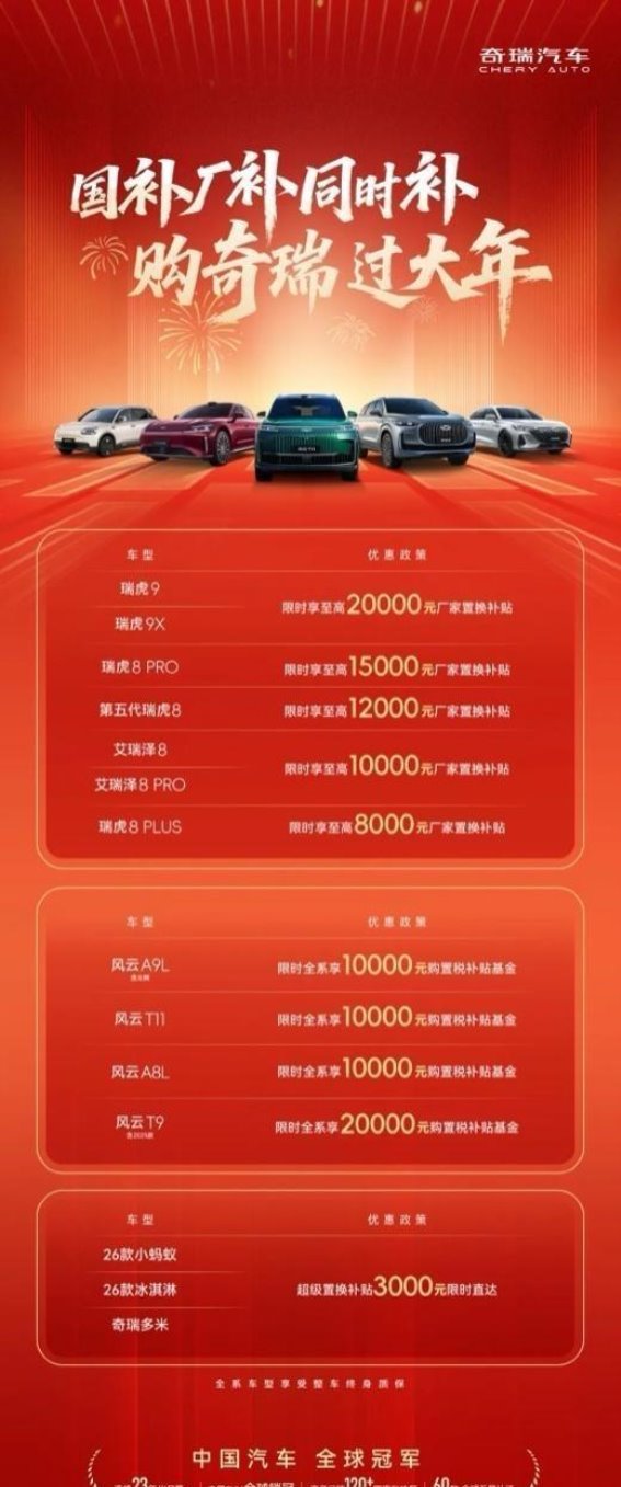 艾瑞泽8家族新春双重补贴，助力消费者迎接高品质出行